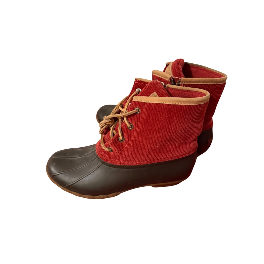 Sperry Saltwater Red Corduroy Duck Boots Womens 10 Waterproof old money preppy